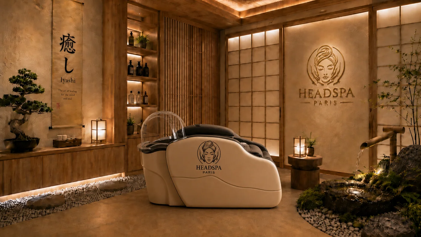 KYOTO Luxury — Fauteuil électrique HeadSpa haut de gamme (photo studio HD)